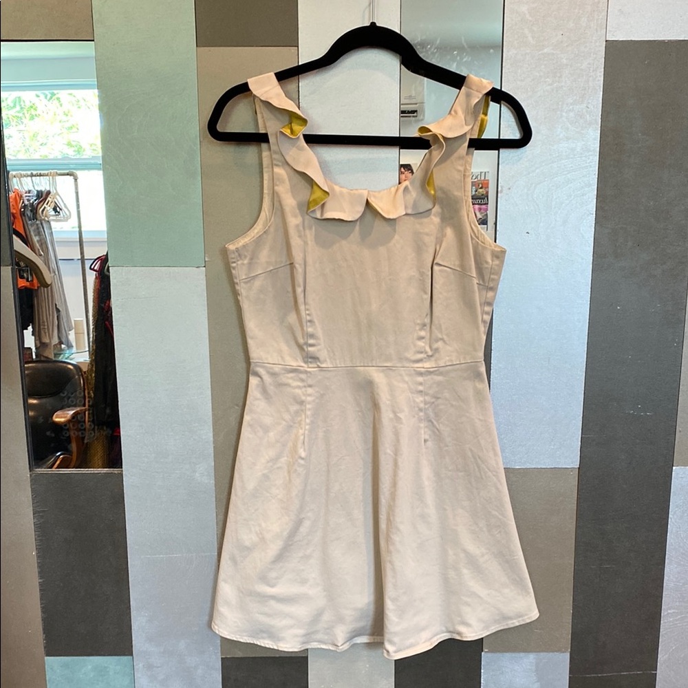 LUCCA Cream Sleeveless Cotton Dress with Satin Ruffle Collar
